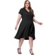 thumbnail image 3 of Vestido cruzado de imitación de talgrande pamujer, cuello en V, mancorta, cintuelástica, vestidos elegantes de cambray con dobladillo con volantes Negro 4X, 3 of 5