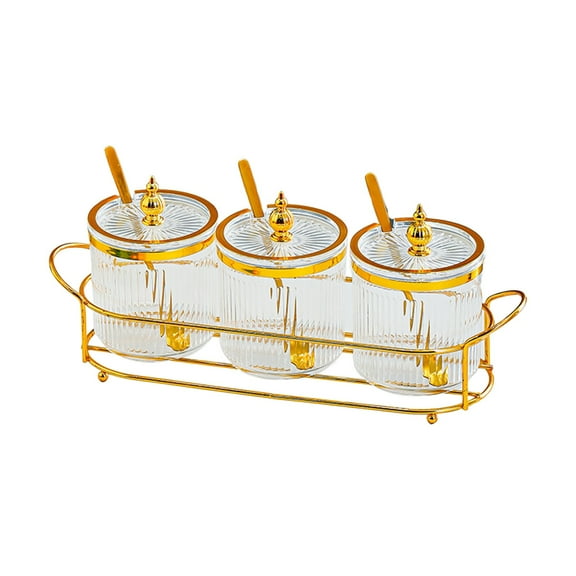 3-Grid Spice Storage Set with Metal Rack - 12.7in Plastic Airtight Seasoning Jars for Kitchen Countertop (Clear)​