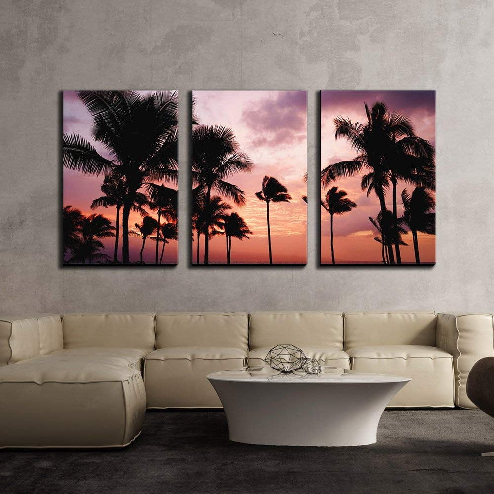 Wall26 3 Piece Canvas Wall Art - Tropical Landscape with Palm Trees at