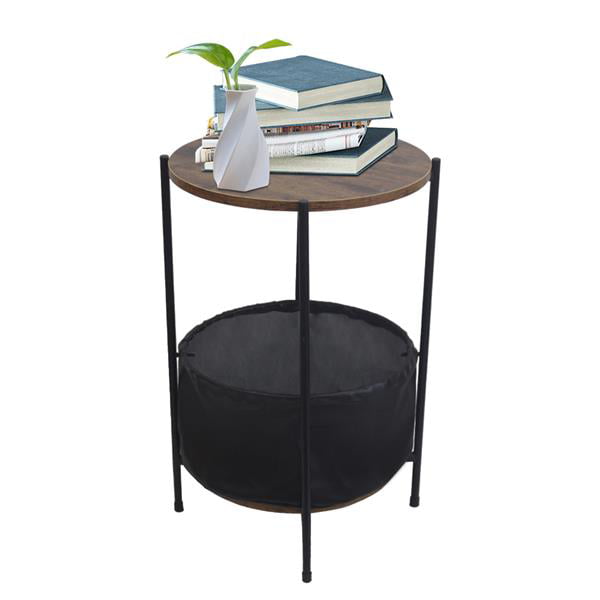Side Table With Fabric Storage Basket, Small Round Night Stand Table