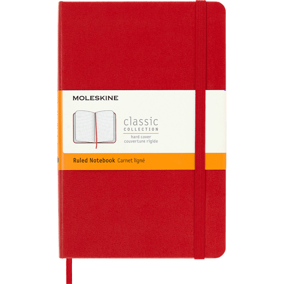 Moleskine Classic Notebook, Hard Cover, Medium (4.5" x 7"), Ruled, Scarlet Red