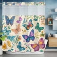 thumbnail image 6 of Spring No Hooks Shower Curtain with Snap-in Liner Gradient Pink Yellow Blue Butterfly Watercolor Farmhouse Shower Curtains for Bathroom, Waterproof, Easy Install, Washable 72"x72", 6 of 9