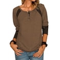 thumbnail image 1 of Innerwin T Shirt Long Sleeve Ladies T-shirt Work Striped Stitched Tee Coffee XXL, 1 of 6