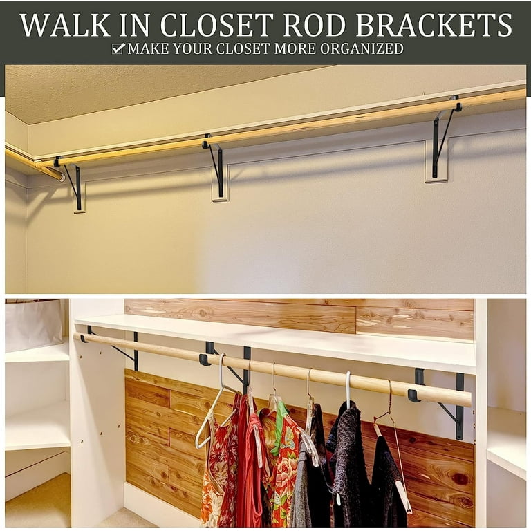 16 Pack Closet Rod Bracket Bulk Heavy Duty Closet Brackets Closet Shelf Bracket with Rod Support Rod Brackets Holder Shelf Rod Hangers Hooks with