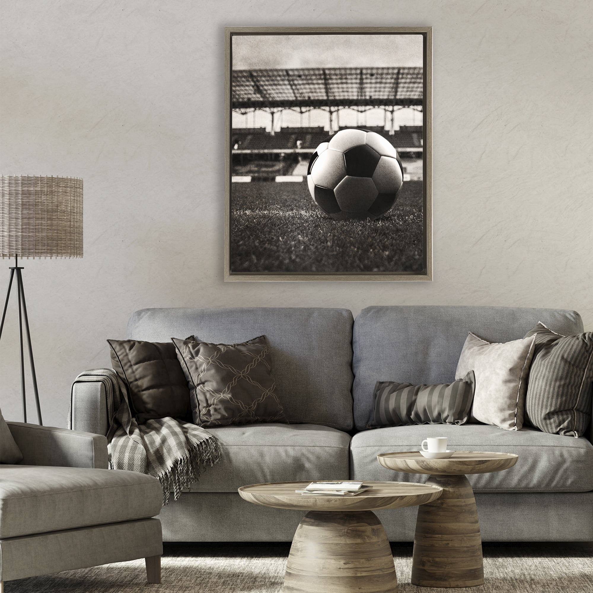 Stupell Industries Vintage Sports Soccer Brown Framed Floater Canvas Wall Art, design by Marcus Prime