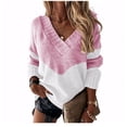 thumbnail image 1 of Suéter holgado con cuello en V y combinación de colores en contraste para mujer, estilo europeo y americano, para otoño e invierno, 1 of 5