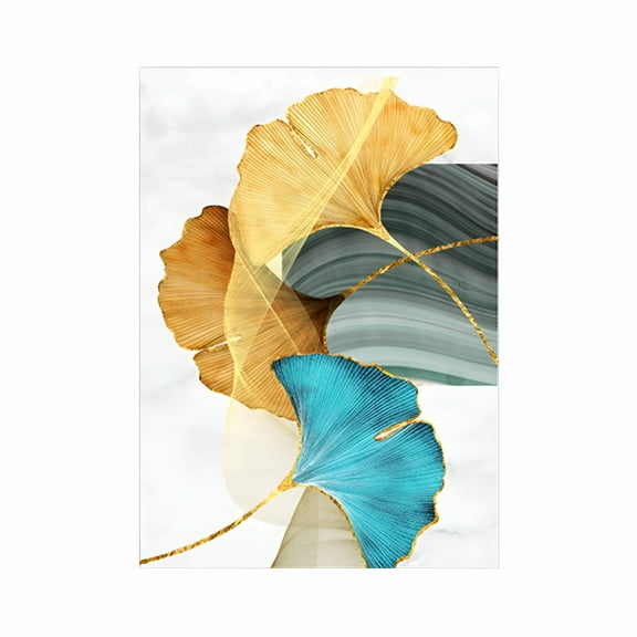 LAMIRO Abstract Floral Canvas Wall Art 1 Piece Ginkgo Leaf Painting Minimalist Plant Picture Prints for Bedroom Bathroom Decor Frame (15.75X11.81In Bedroom Wall Art)