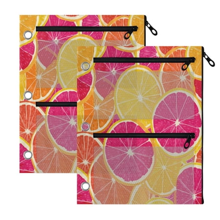 2 Pack 3-Ring Binder Pencil Pouch with Clear PVC Windows Oranges and Grapefruits Large Capacity Stationery Bag for Classroom Office Supplies