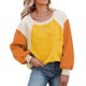 thumbnail image 1 of Sudadera de lana borrosa con cuello redondo para mujer, informal, de moda, manga larga abombada, Color Block, Tops, amarillo, XXL, 1 of 6