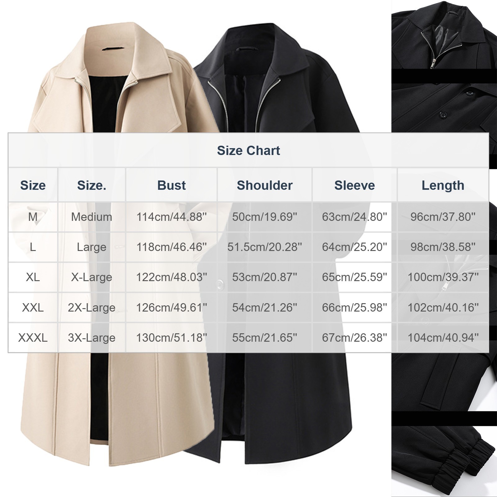 NTACZA Peak Lapel Fall Jackets for Men Wool Black Peacoat Mid
