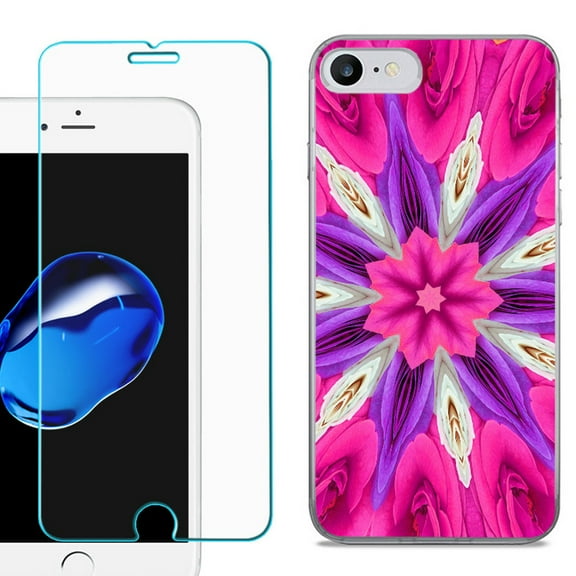 For Apple iPhone SE 2020 Case, Slim-Fit TPU Phone Case, with Tempered Glass Screen Protector, by OneToughShield ® - Kaleidoscope Rose