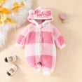 thumbnail image 2 of Girls Jumpsuit Long Sleeve Plaid Hooded Cotton Blend Jumpsuit Baby Girl Romper Red 3 Months-6 Months, 2 of 6