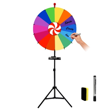 RJFKSNC 24" Spinning Prize Wheel with Stand, Storable Adjustable Height Wheel of Fortune Game, 14 Color Slots Spin Wheel for Prizes, Heavy Duty Prize Spinner for Carnival & Trade Shows