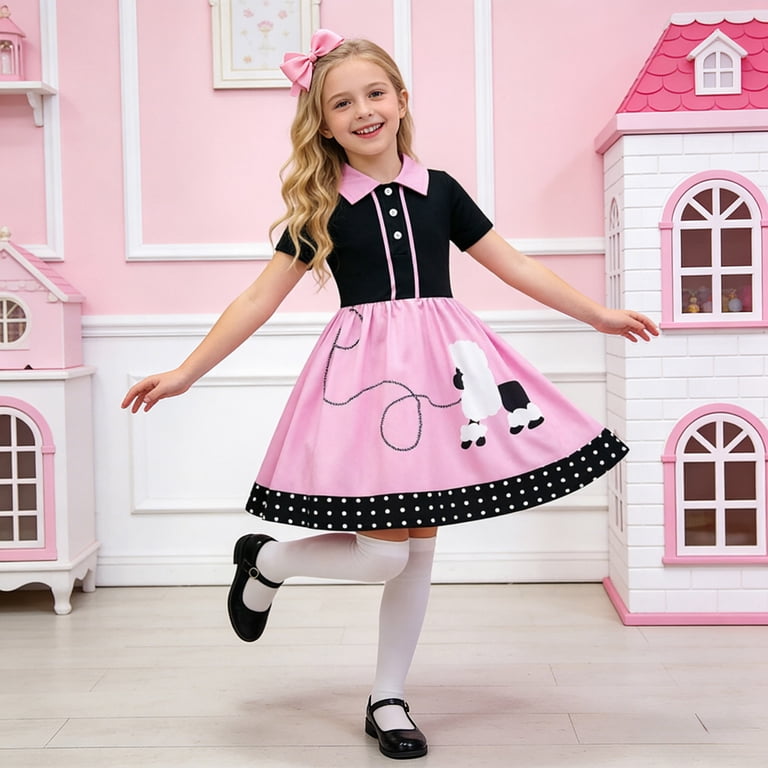 dress up for 1950s party mgoYE Girls Outfits, 50s Dress for Kids 1PC Vintage Skirts 2-11T T-Shirt  with 50s Dress Up Party Stage Size 9-10 Years