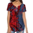 thumbnail image 1 of Blusa informal con estampado de botones y cuello en V de manga corta a la moda para mujer Pompotops qwe23053, 1 of 4