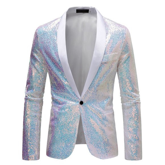 WEAIXIMIUNG Carnival Men's Casual Fashion Suit Sequin Male Stage Personality Performance Emcee Sequin Solid Color Suit