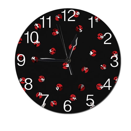 ZXCXRQFa Cute Ladybug With Raindrop Round PVC Wall Clock, 10 Inch Battery Operated Analog Quiet Desk Clock for Home,Kitchen,Office,School,Bathroom