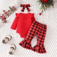 thumbnail image 4 of NOLDARES Newborn Infant Baby Girls Clothes Ribbed Romper Bodysuit Pants Set 3PC Fall Winter Outfits(Red,3-6 M), 4 of 9