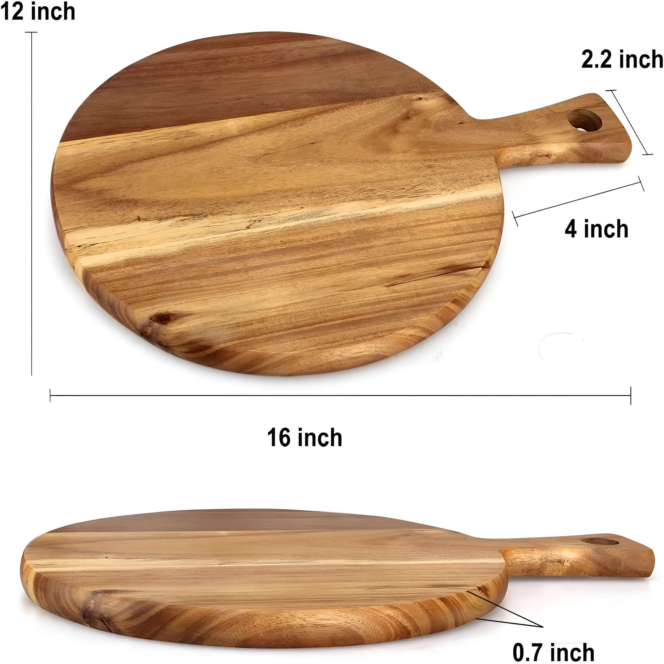 BPPEG Acacia Wood Cutting Board with Handle Wooden Chopping Board Round Cutting Boards for Kitchen Large Charcuterie Board Tray Teak Meat Cheese Board Bread Serving Platter Butcher Block Pizza Board