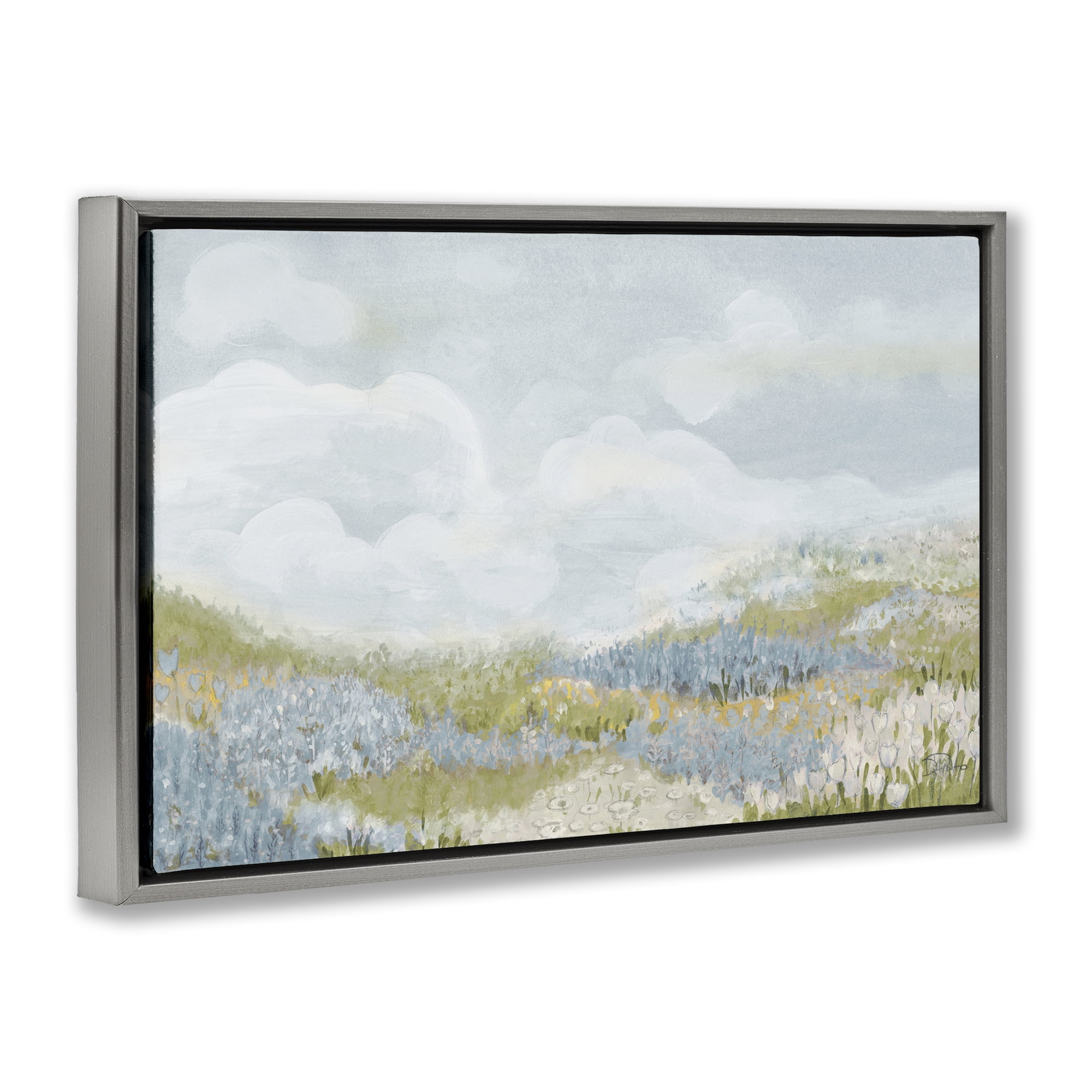 Stupell Industries Blue Floral Meadow Gray Framed Floater Canvas Wall Art, design by Patricia Pinto