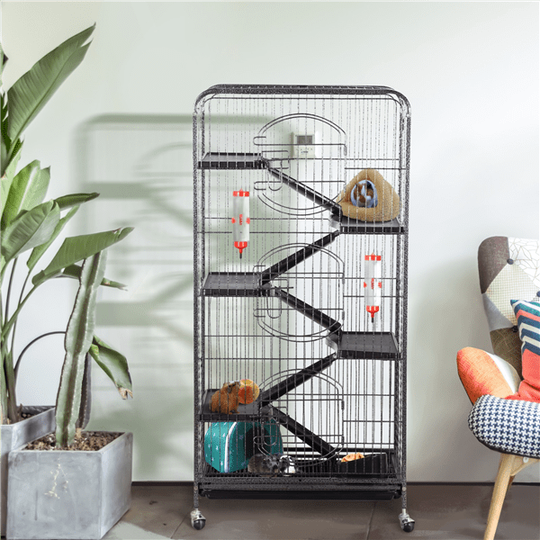 52'' Large Ferret Cage 6 Level Rabbit Chinchilla Squirrel Animal Cage w/ Wheels 