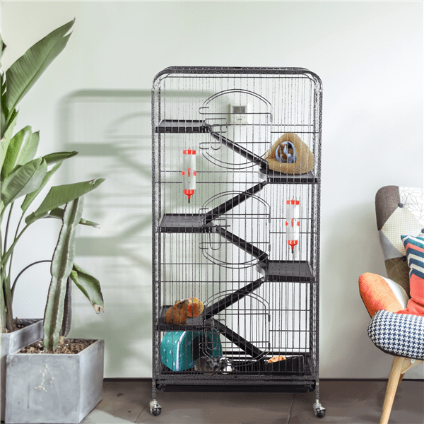 Topeakmart Small Animal Cage Indoor With 3 Front Doors Wheels Black 52 Height Walmart Com