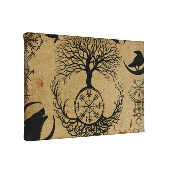 TEQUAN Retro Viking Tattoo Wall Art Canvas Prints, Modern Artwork Frameless Painting, 8" x 12"