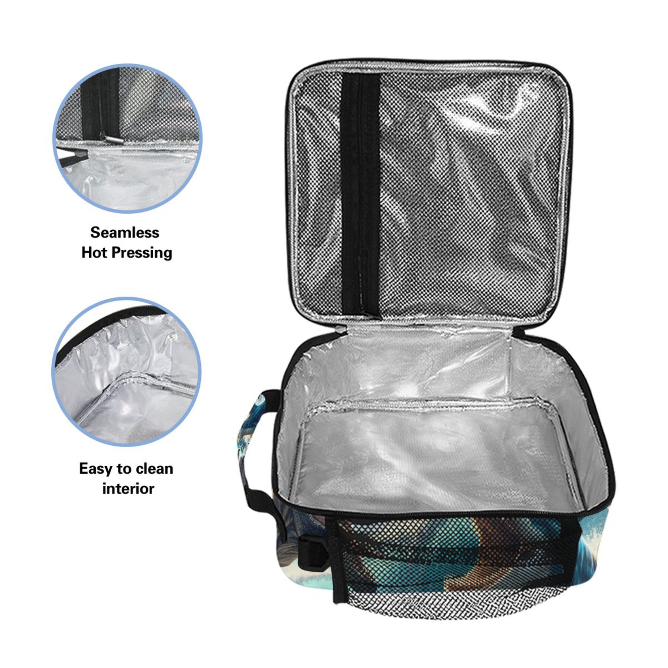 ALAZA Dinosaurs and Sharks on Beach Lunch Box Insulated Lunch Bag Reusable Thermal Cooler Tote School Picnic