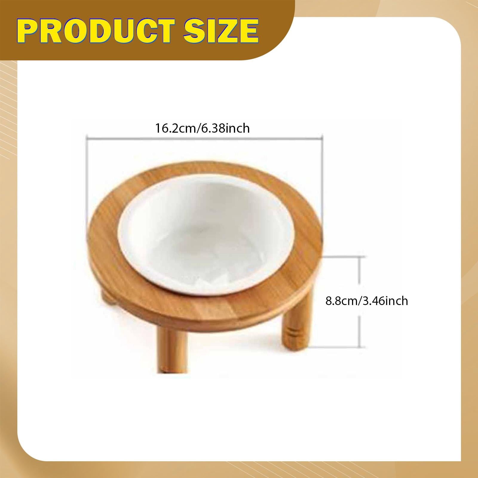 Serenable Elevated Cat Bowl Bamboo Wood Stand Raised Dog Bowl Ceramic Feeding Bowl Whisker Friendly Food Water Dish Removable Easy to Assemble Suitable for Pet Household 16.2cmx16.2cmx8.8cm