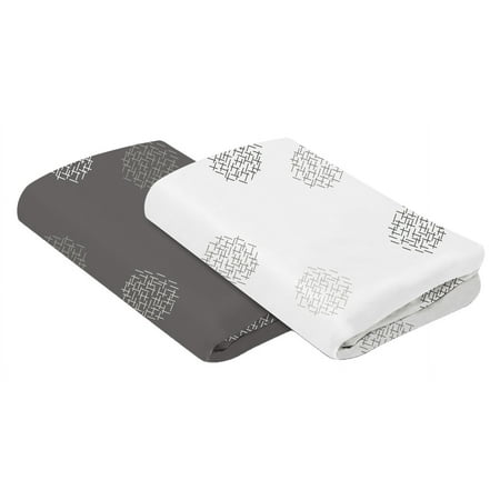 UPC: 0817980017399 | 4moms® breeze® playard sheet set | 2-pack | 100% cotton | white & grey crosshatch