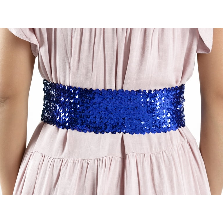 7195 Women\'s Sparkly Glitter Sequin Wide Waist Elastic Cinch Belt Shiny Women main image 4