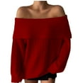 thumbnail image 2 of Qetyuw Womens Off The Shoulder Sweater Chunky Ribbed Knit Long Sleeve Loose Fit Jumper Fall Casual Pullover Sweaters, 2 of 7