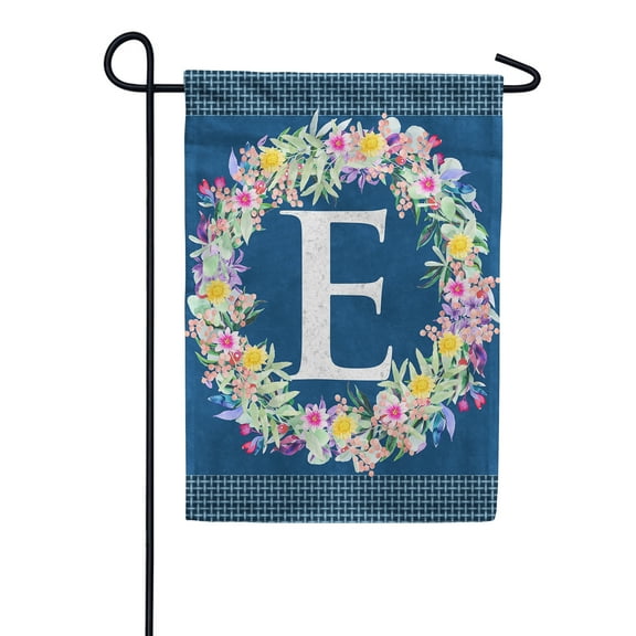 America Forever Spring Monogram Garden Flag Letter E 12.5 x 18 inches Double Sided Vertical Outdoor, Yard, Lawn, Beautiful Flowers, Floral Wreath, Summer Flower Garden Flag
