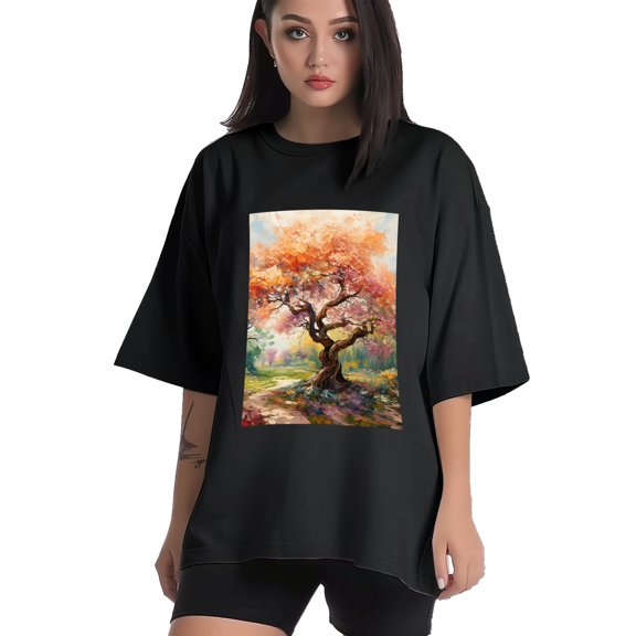 Plus Size Shirt for Women Black Tops for Women Short Sleeves Shirt for Women Colorful Tree3 T Shirt Crewneck Shirt for Women XS