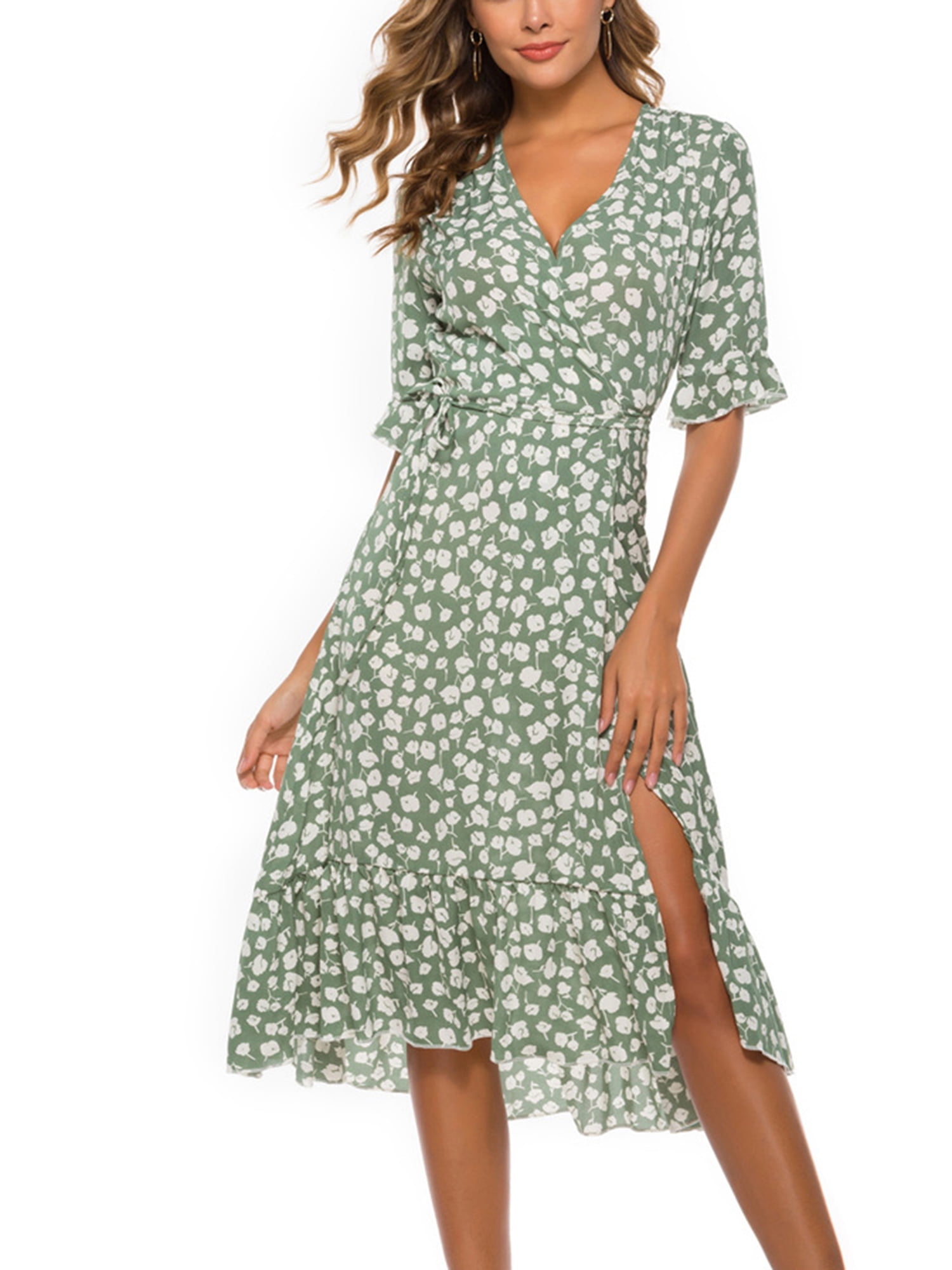 Raruxxin Women Boho Ruffle Midi Dress 