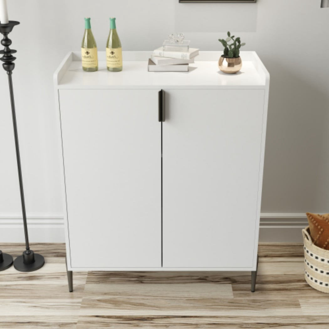 Wine Bar Cabinet, 2-Door Liquor Cabinet with 12-Bottle Wine Rack, Adjustable Shelf & Soft-Close Hinges, Sideboard Buffet Cabinet for Dining Room, Kitchen & Living Room, White