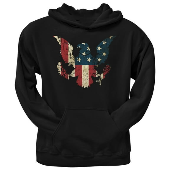 Eagle Distressed Flag Black Adult Pullover Hoodie - 2X-Large