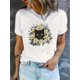 thumbnail image 1 of Camiseta de manga corta para mujer transpirable Moda de veranoWomen's Floral Cat Print T-Shirt - Soft Polyester Crew Neck Tee with Adorable Black Cat & Flower Design, Casual Short Sleeve for Casual, 1 of 7