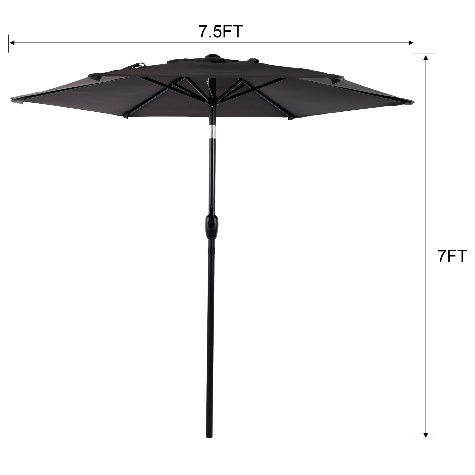 Leumius 7.5FT Patio Umbrella,Outdoor Market Yard Umbrella, Sun Shade Umbrella with Push Button Tilt and Crank Mechanism for Garden, Deck, Pool and Backyard, Not Include Umbrella Base,Gray