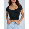 thumbnail image 4 of Douhoow Women's Slim Fit Crop Tops Casual Solid Color Low Cut Short Sleeve Tight Tee Shirt Basic Streetwear, 4 of 8