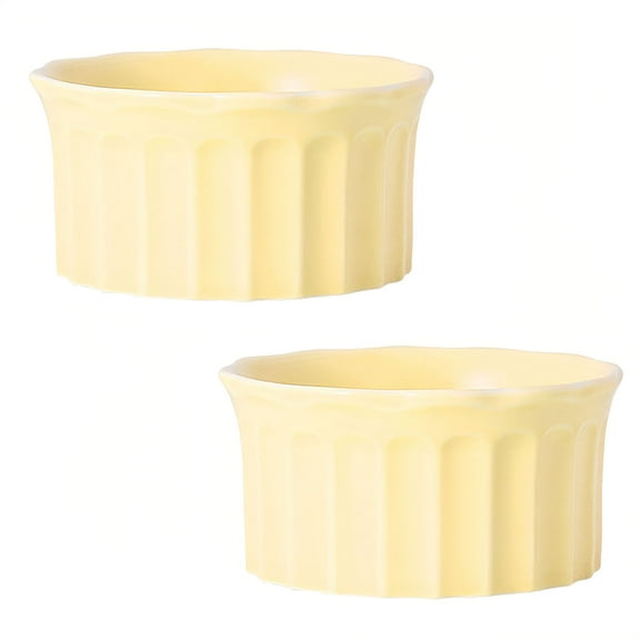 8 Oz Ramekins, Creme Brulee Ramekins Oven Safe, Porcelain Souffle Dish-yellow-Set of 2