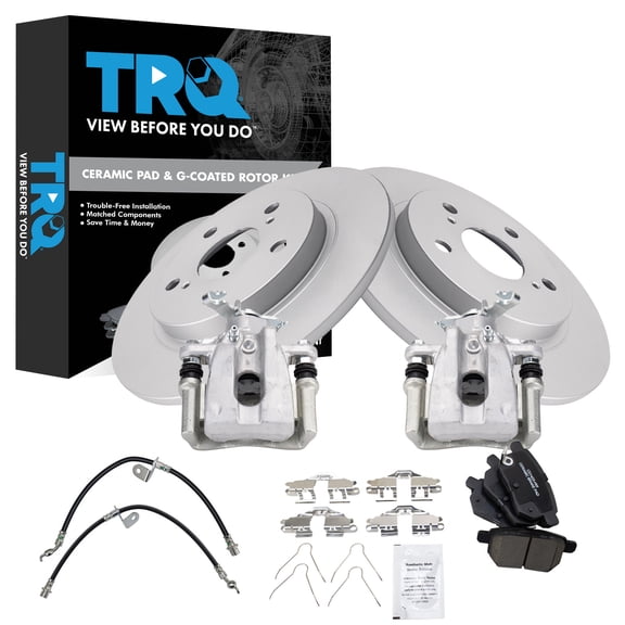 TRQ Rear Brake Pad and Rotor Set Ceramic Coated Rotors Calipers Fits 2009-2013 Toyota Matrix