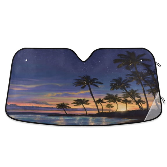 ALAZA Palm Beach with Sunset Pattern Car Windshield Sun Shade Foldable UV Ray Sunshade Visor Protector 55 x 27.6in