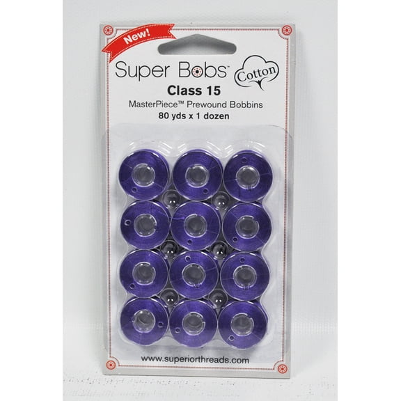 Super Bobs MasterPiece Cotton 80yd Prewound Bobbins 12ct Class 15 Princely