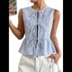 thumbnail image 2 of Blusas Sin Mangas con Cuello Redondo, Volantes y Estampado de Rayas para Mujer Azul XL, 2 of 9
