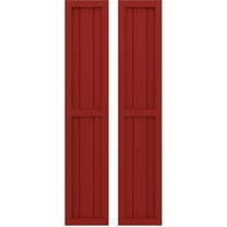 Ekena Millwork 10 1/2"W x 63"H Americraft Three Board Exterior Real Wood Two Equal Panel Framed Board-n-Batten Shutters (Per Pair), Fire Red