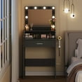 thumbnail image 3 of GALAXHERO Small Vanity Desk with Mirror, Makeup Tables with Drawer and Storage Shelves, Girls Dressing Table for Bedroom, Black, 3 of 8