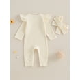 thumbnail image 4 of Suealasg Baby Girls Full Length Jumpsuit Headband 3 6 12 18 Months Newborn Fall Long Sleeve Romper Bodysuits Infant Girls 2Pcs Coming Home Clothes, 4 of 7