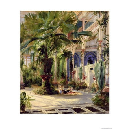 Tropical Painting Interior of the Palm House at Potsdam, 1833 Tropical Fine Art Hotel Architecture Painting Print Wall Art By Karl Blechen ()