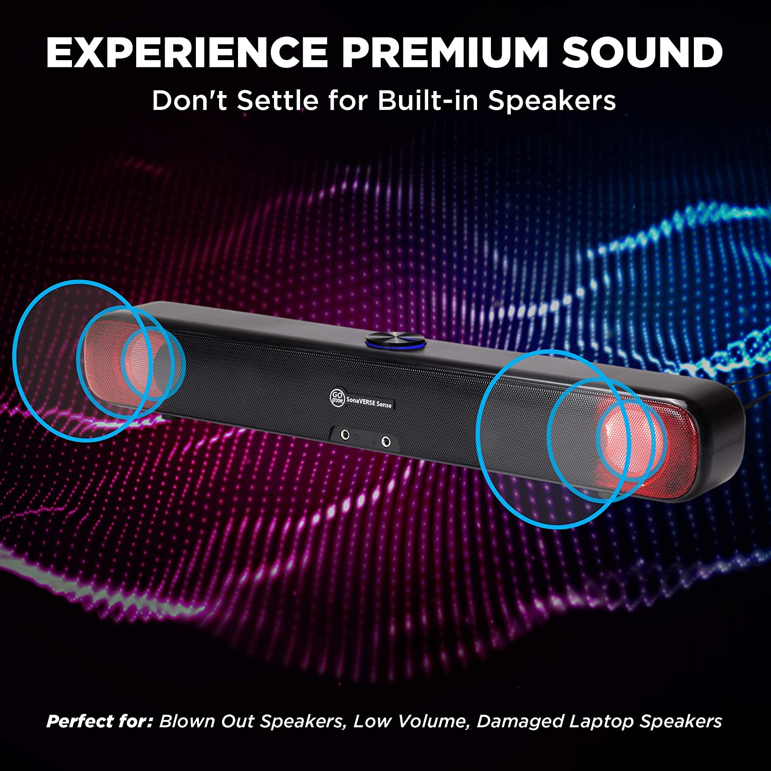 GOgroove Computer Speaker LED Sound Bar - SonaVERSE Sense USB Powered Desktop Computer Speaker for PC, Laptop with Glowing LED Lights, Stereo Drivers, Headphone and Microphone Ports, Wired AUX Input - image 5 of 9